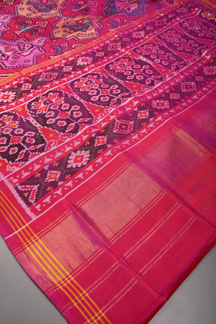 Authentic Patan Patola Single Ikkat Handwoven Pure Silk Saree in Pink rangkaat design | SILK MARK CERTIFIED | SHOBITAM