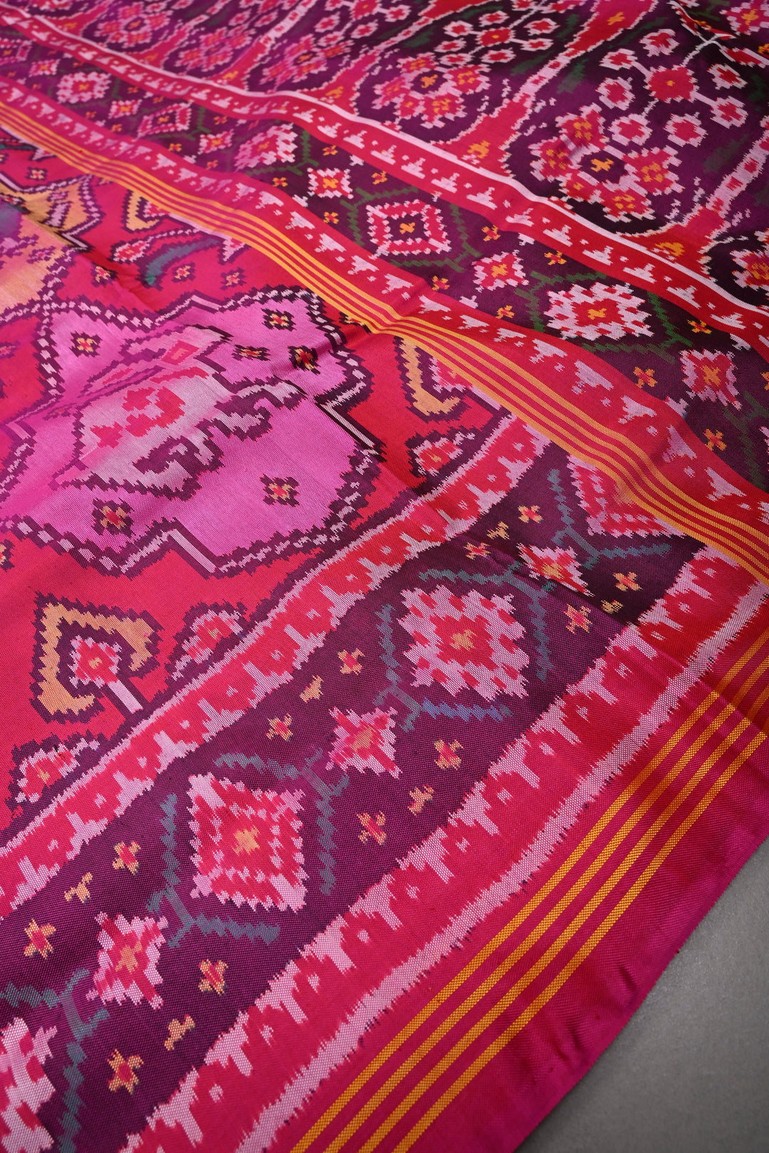 Authentic Patan Patola Single Ikkat Handwoven Pure Silk Saree in Pink rangkaat design | SILK MARK CERTIFIED | SHOBITAM