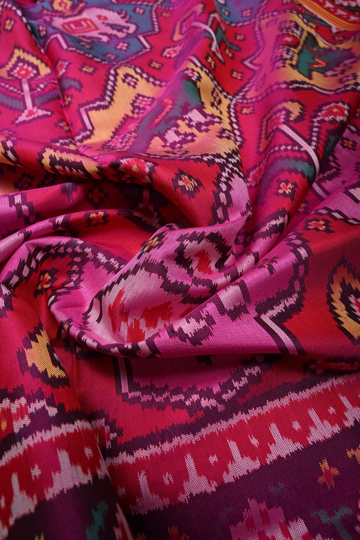 Authentic Patan Patola Single Ikkat Handwoven Pure Silk Saree in Pink rangkaat design | SILK MARK CERTIFIED | SHOBITAM