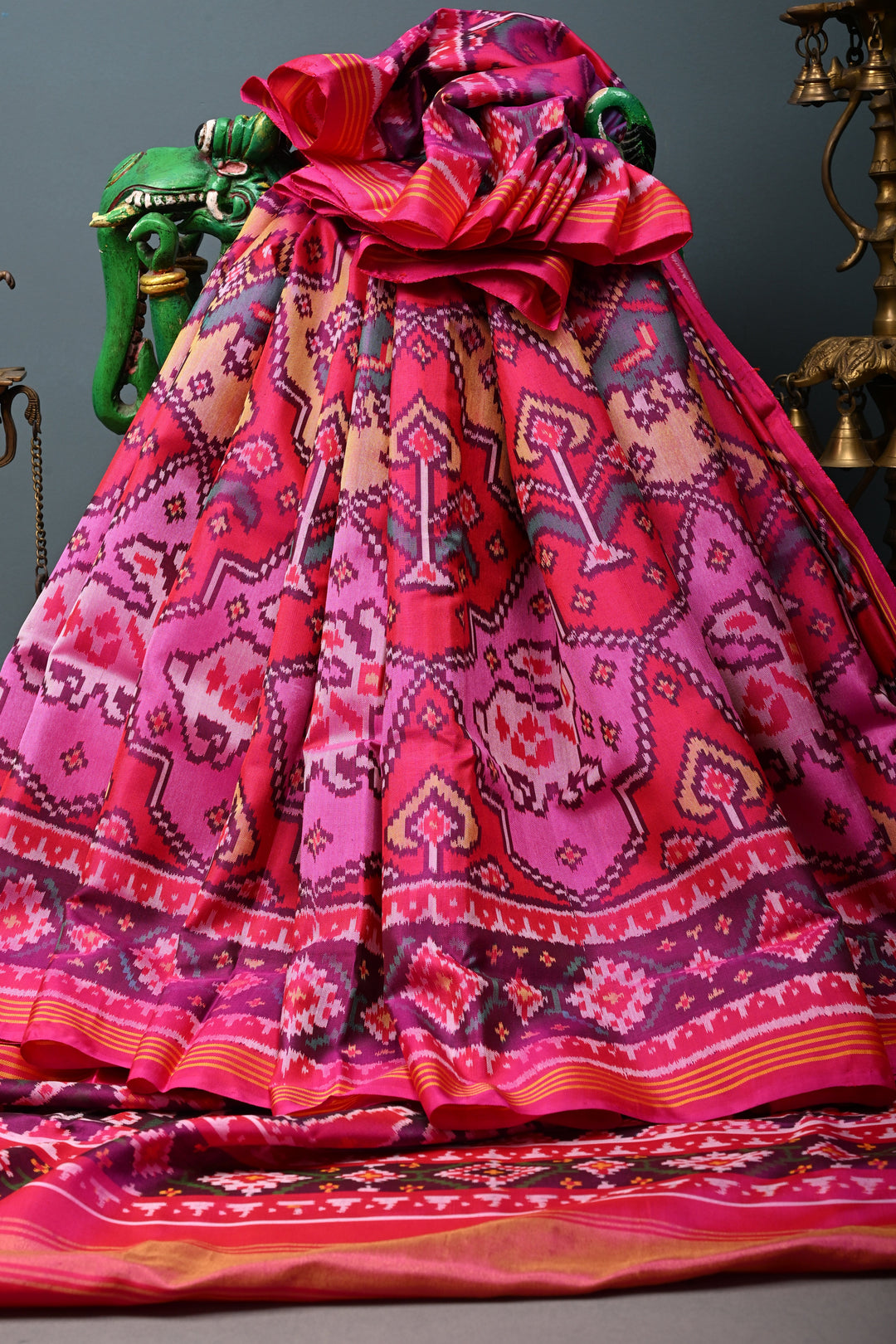 Authentic Patan Patola Single Ikkat Handwoven Pure Silk Saree in Pink rangkaat design | SILK MARK CERTIFIED | SHOBITAM