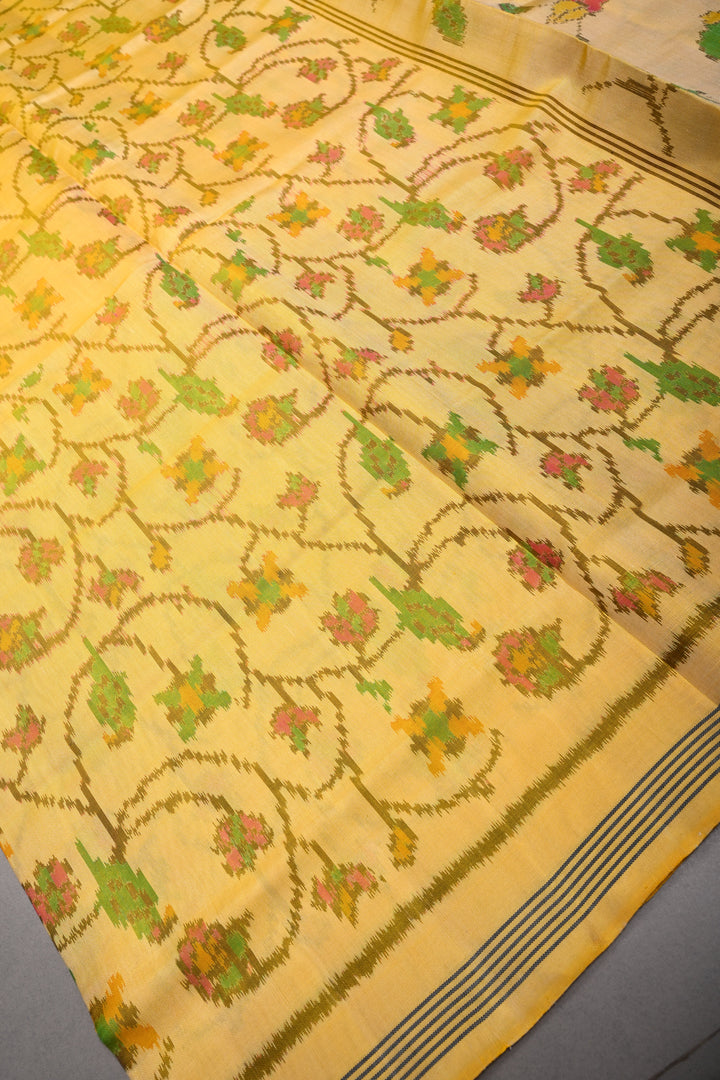 Charismatic Butter Yellow Authentic Patan Patola Single Ikkat Handloom Pure Silk Saree | SILK MARK CERTIFIED | SHOBITAM