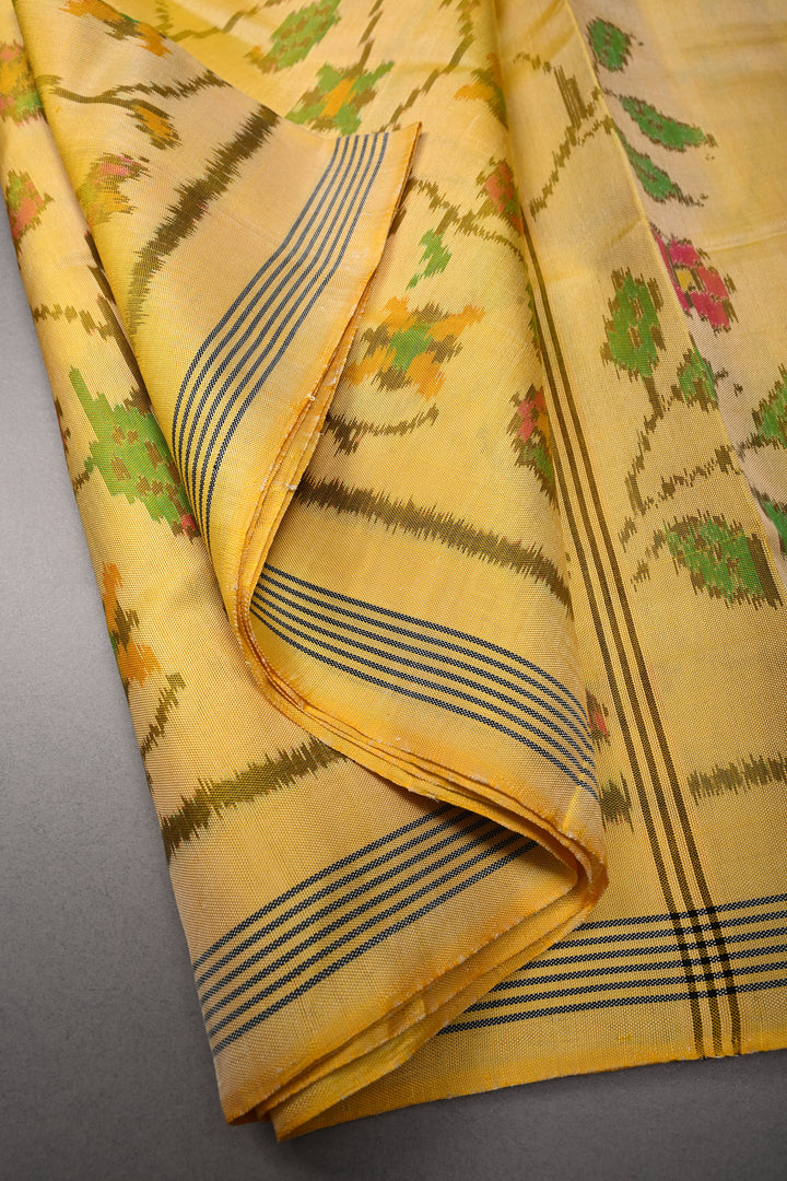 Charismatic Butter Yellow Authentic Patan Patola Single Ikkat Handloom Pure Silk Saree | SILK MARK CERTIFIED | SHOBITAM