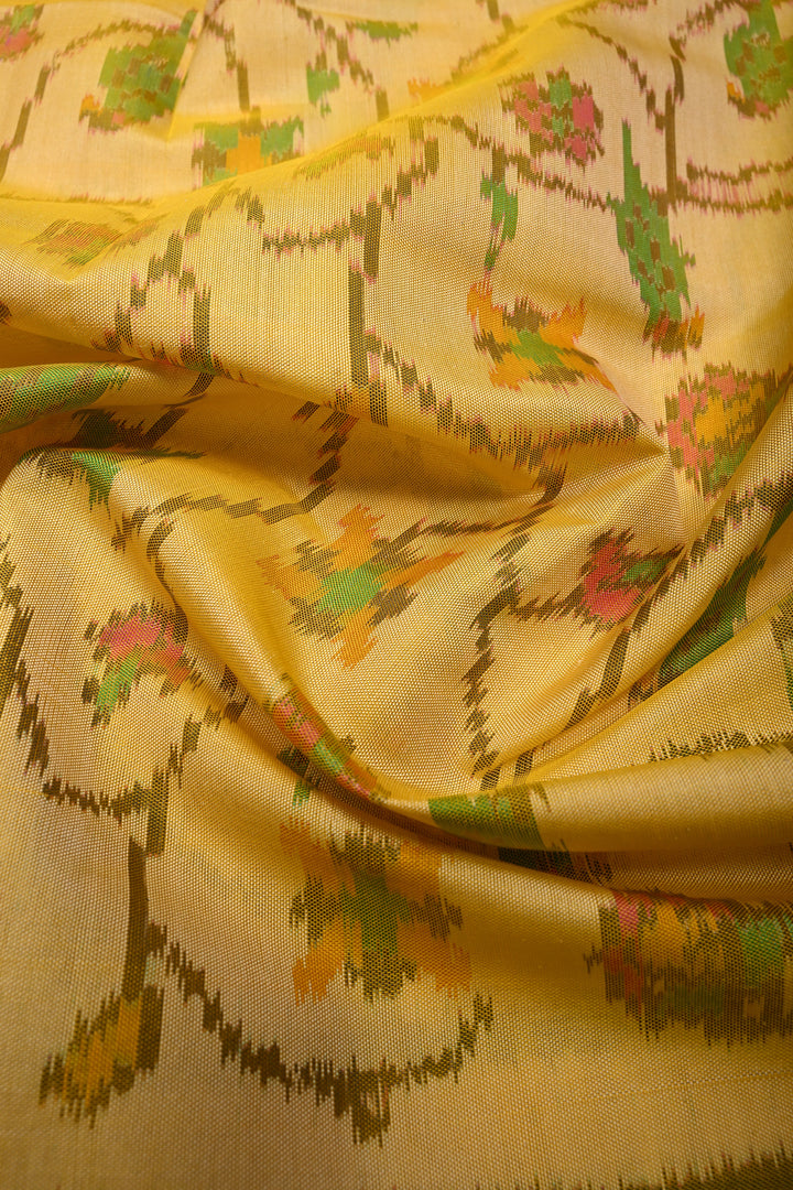 Charismatic Butter Yellow Authentic Patan Patola Single Ikkat Handloom Pure Silk Saree | SILK MARK CERTIFIED | SHOBITAM