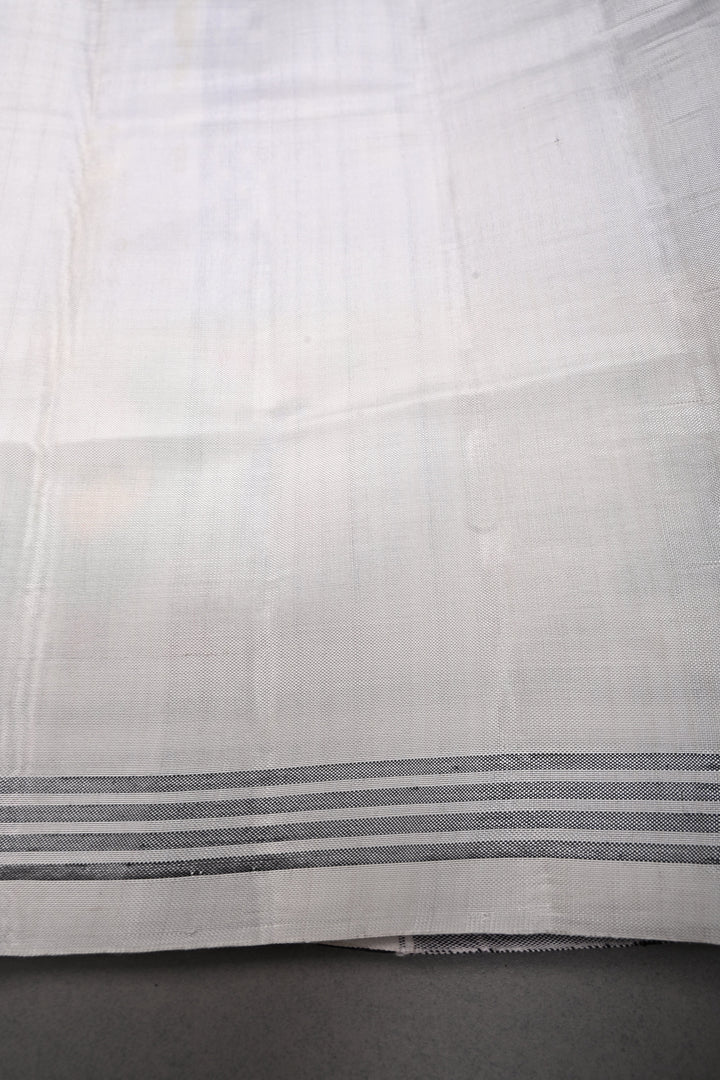 Rare Periwinkle Patan Patola Single Ikkat Pure Silk Handwoven Saree with Bandhini-Cowrie Shells Design and Contrast Border | SILK MARK CERTIFIED | SHOBITAM