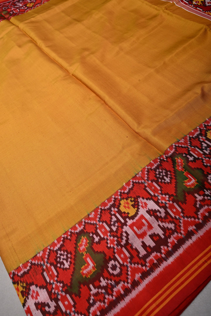 Methi Yellow Authnetic Patan Patola Singlke Ikkat Handwoven Pure Silk Saree with Heritage Borders| SILK MARK CERTIFIED | SHOBITAM