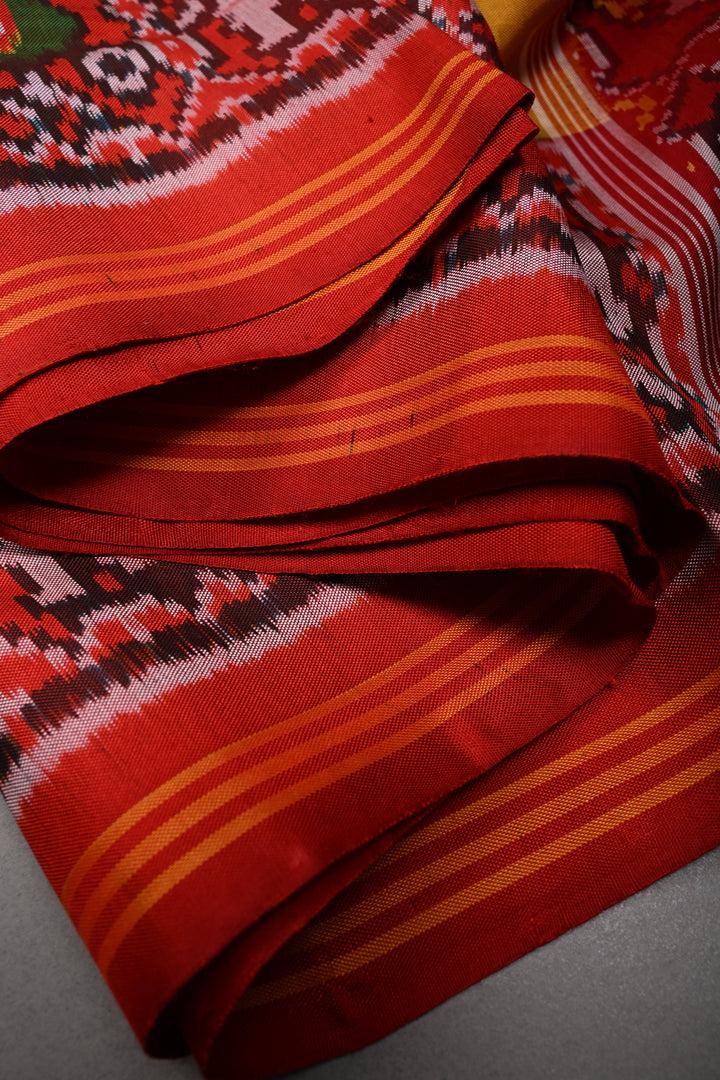 Methi Yellow Authnetic Patan Patola Singlke Ikkat Handwoven Pure Silk Saree with Heritage Borders| SILK MARK CERTIFIED | SHOBITAM
