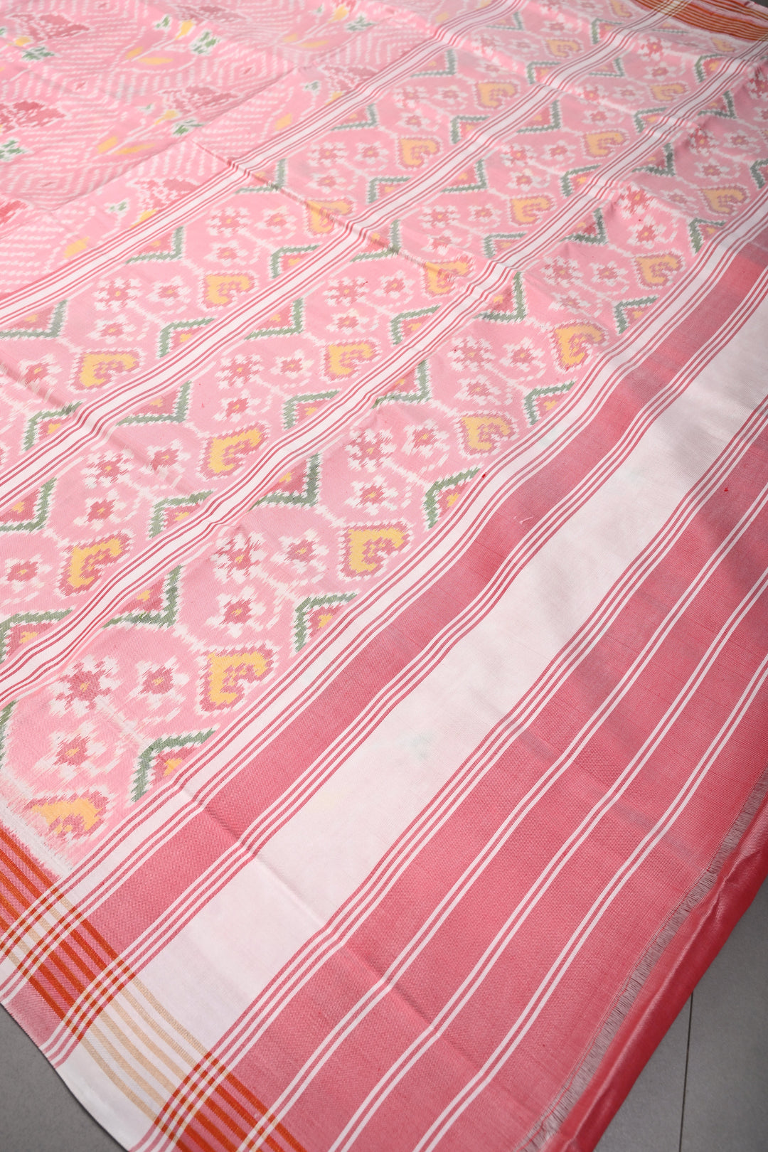 Authentic Patan Patola Single Ikkat Handwoven Pure Silk Saree in Frost Peach| SILK MARK CERTIFIED | SHOBITAM