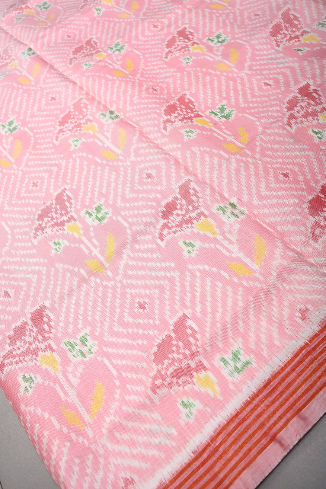 Authentic Patan Patola Single Ikkat Handwoven Pure Silk Saree in Frost Peach| SILK MARK CERTIFIED | SHOBITAM