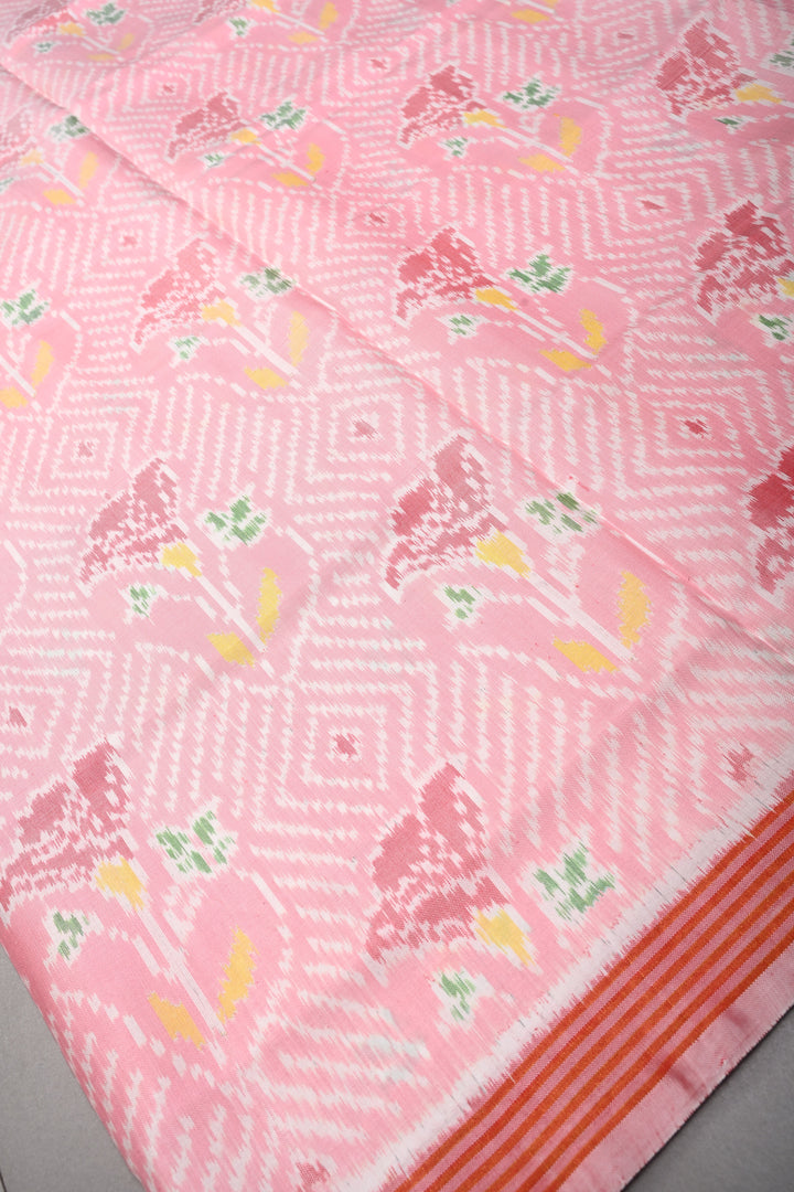 Authentic Patan Patola Single Ikkat Handwoven Pure Silk Saree in Frost Peach| SILK MARK CERTIFIED | SHOBITAM