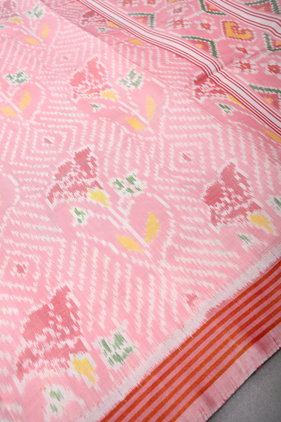 Authentic Patan Patola Single Ikkat Handwoven Pure Silk Saree in Frost Peach| SILK MARK CERTIFIED | SHOBITAM