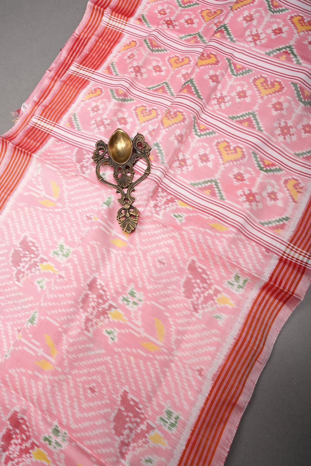 Authentic Patan Patola Single Ikkat Handwoven Pure Silk Saree in Frost Peach| SILK MARK CERTIFIED | SHOBITAM