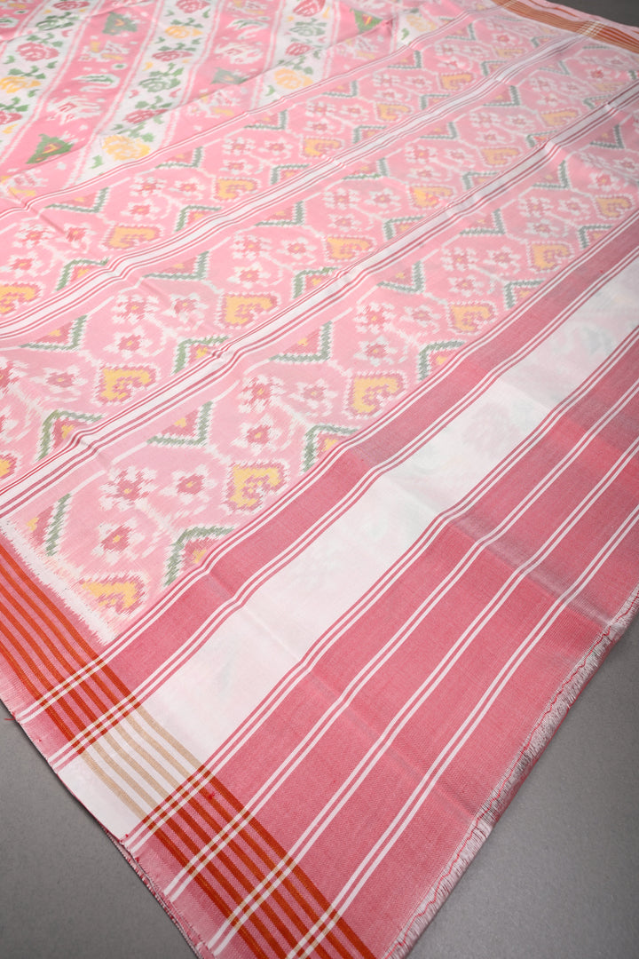 Authentic Patan patola Pure Silk Single Ikkat Handloom Weave saree in Frost Rose Pink | SILK MARK CERTIFIED