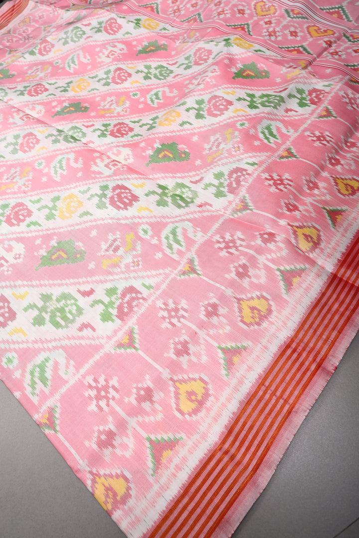 Authentic Patan patola Pure Silk Single Ikkat Handloom Weave saree in Frost Rose Pink | SILK MARK CERTIFIED