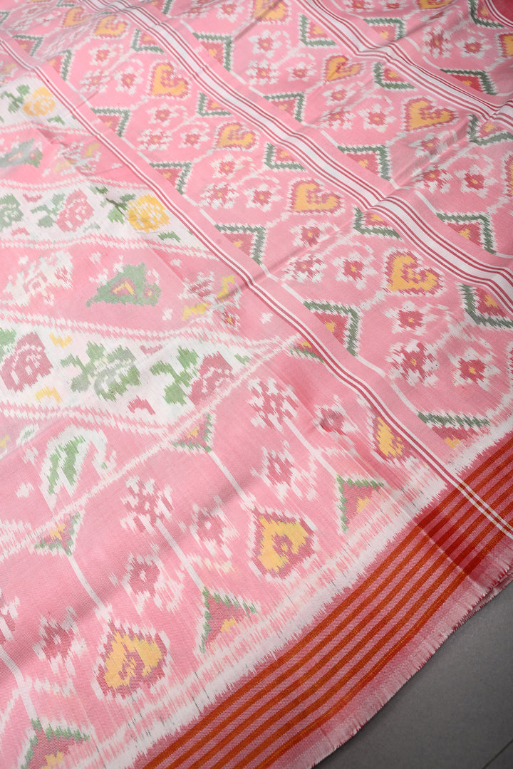 Authentic Patan patola Pure Silk Single Ikkat Handloom Weave saree in Frost Rose Pink | SILK MARK CERTIFIED