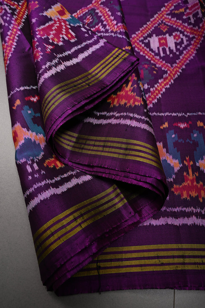 Authentic Patan Patola Single Ikkat Handwoven Saree in Purple Pure Silk with Aada pattern | SILK MARK CERTIFIED | SHOBITAM