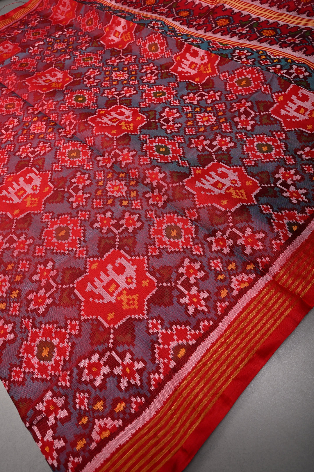 Authentic Patan Patola Pure Silk Handwoven Single Ikkat Saree in Red with intricate weaving | SILK MARK CERTIFIED | SHOBITAM