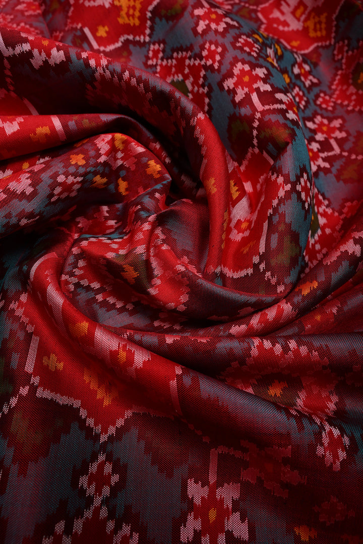 Authentic Patan Patola Pure Silk Handwoven Single Ikkat Saree in Red with intricate weaving | SILK MARK CERTIFIED | SHOBITAM