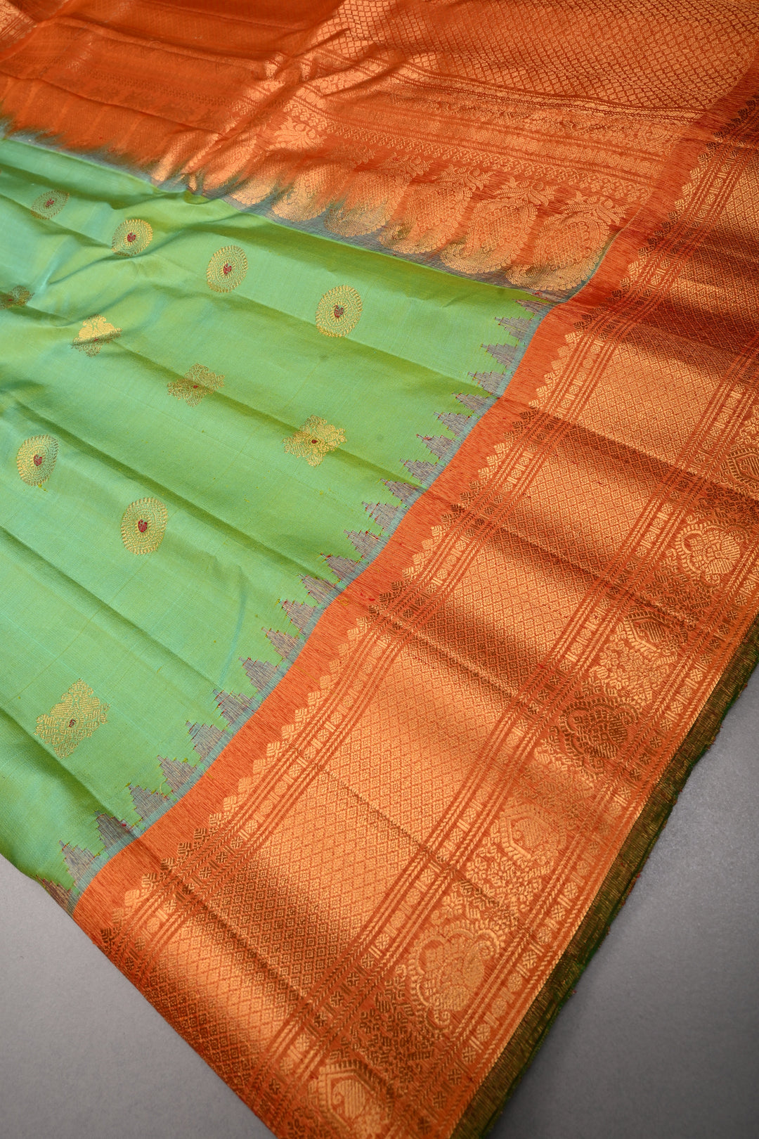 Green Turquoise Dual Tone Pure Gadwal Silk Saree with Meenakari Zari Buttas and Tissue Zari Border | SILK MARK CERTIFIED | SHOBITAM