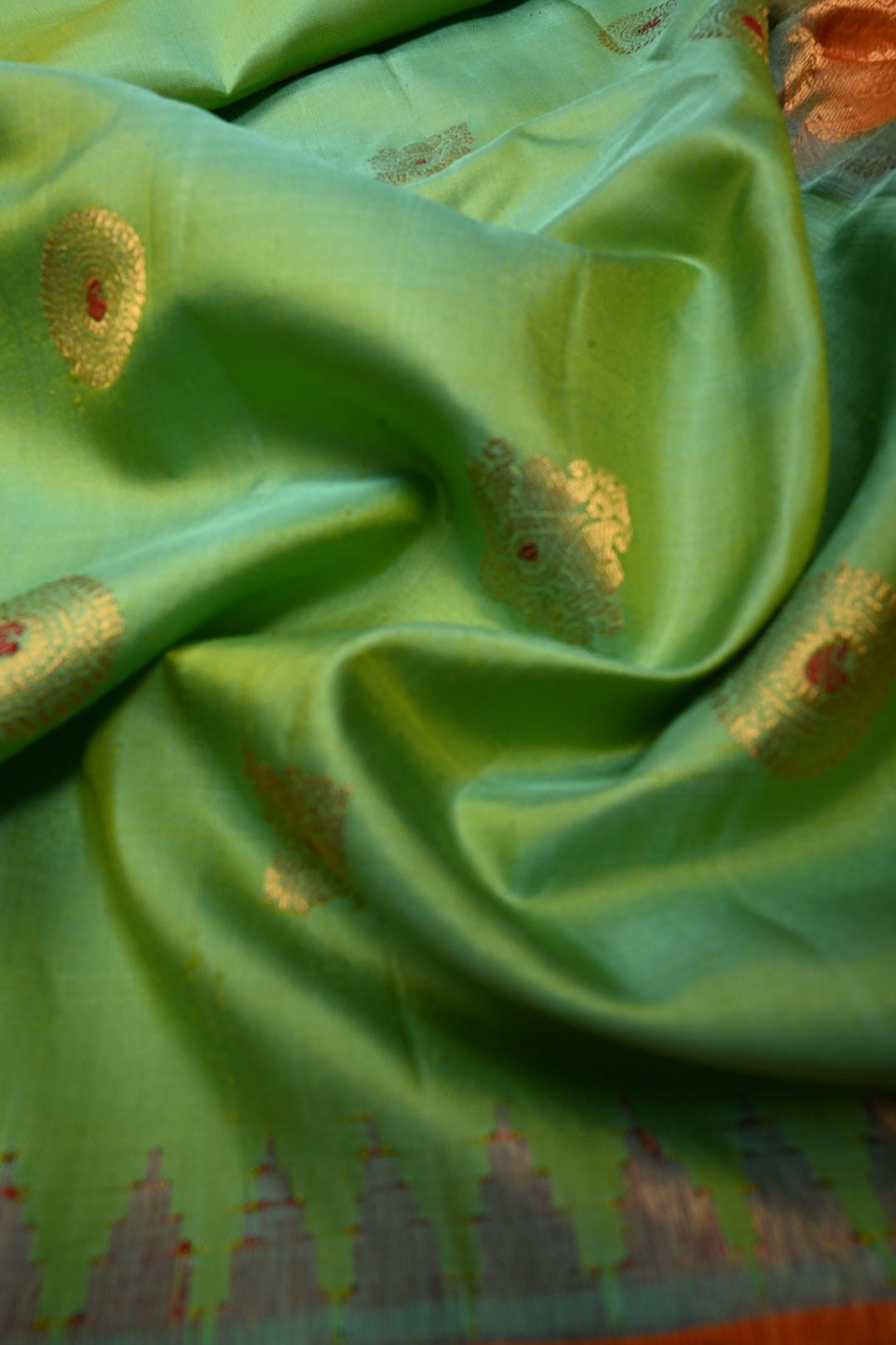 Green Turquoise Dual Tone Pure Gadwal Silk Saree with Meenakari Zari Buttas and Tissue Zari Border | SILK MARK CERTIFIED | SHOBITAM