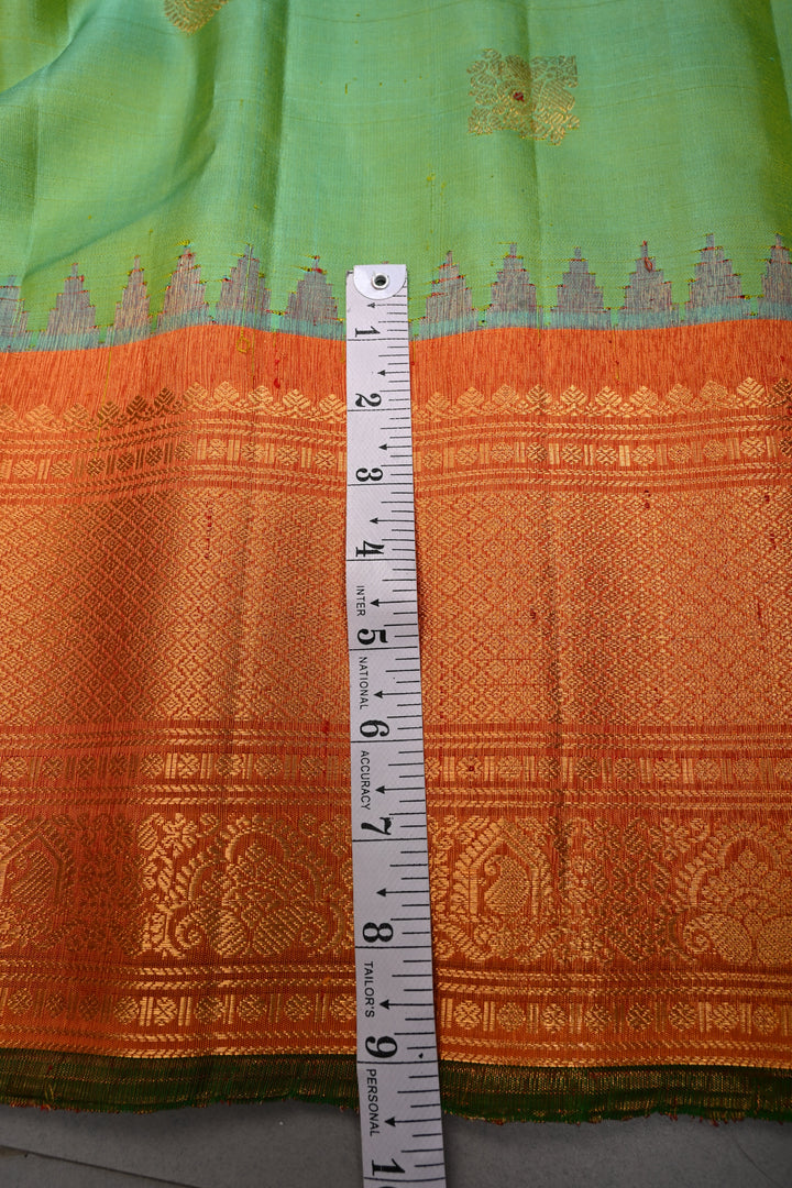 Green Turquoise Dual Tone Pure Gadwal Silk Saree with Meenakari Zari Buttas and Tissue Zari Border | SILK MARK CERTIFIED | SHOBITAM