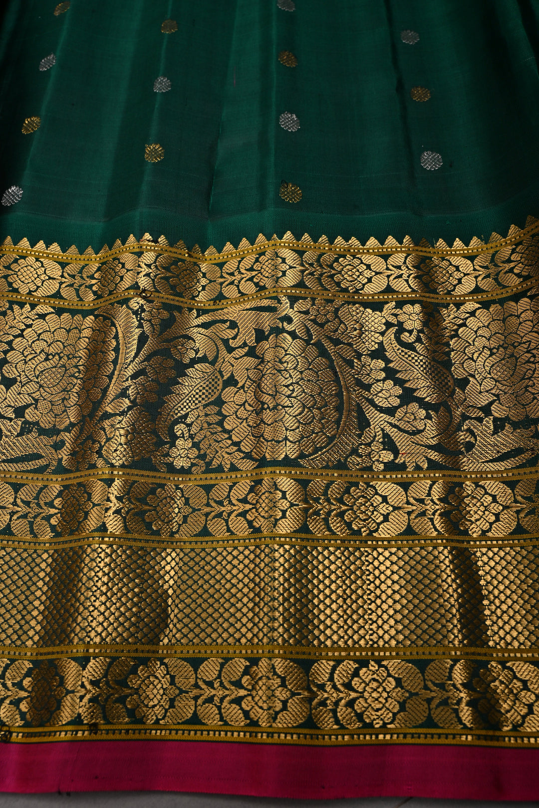 Gray Pure Gadwal Silk Saree with Meenakari Floral Zari Brocade Jaal and Contrast Wide Zari Border | SILK MARK CERTIFIED | SHOBITAM