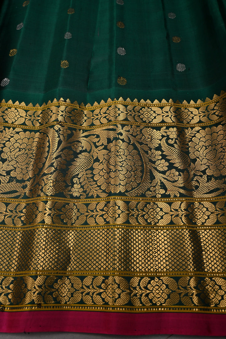 Gray Pure Gadwal Silk Saree with Meenakari Floral Zari Brocade Jaal and Contrast Wide Zari Border | SILK MARK CERTIFIED | SHOBITAM