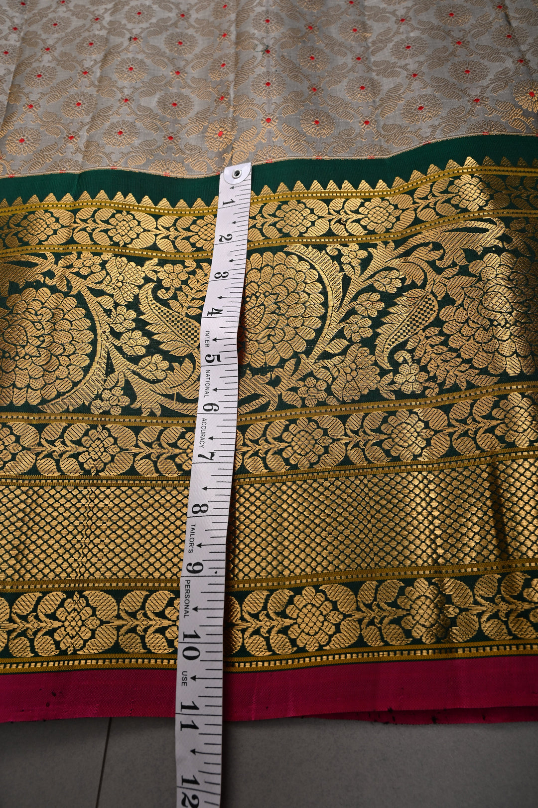 Gray Pure Gadwal Silk Saree with Meenakari Floral Zari Brocade Jaal and Contrast Wide Zari Border | SILK MARK CERTIFIED | SHOBITAM