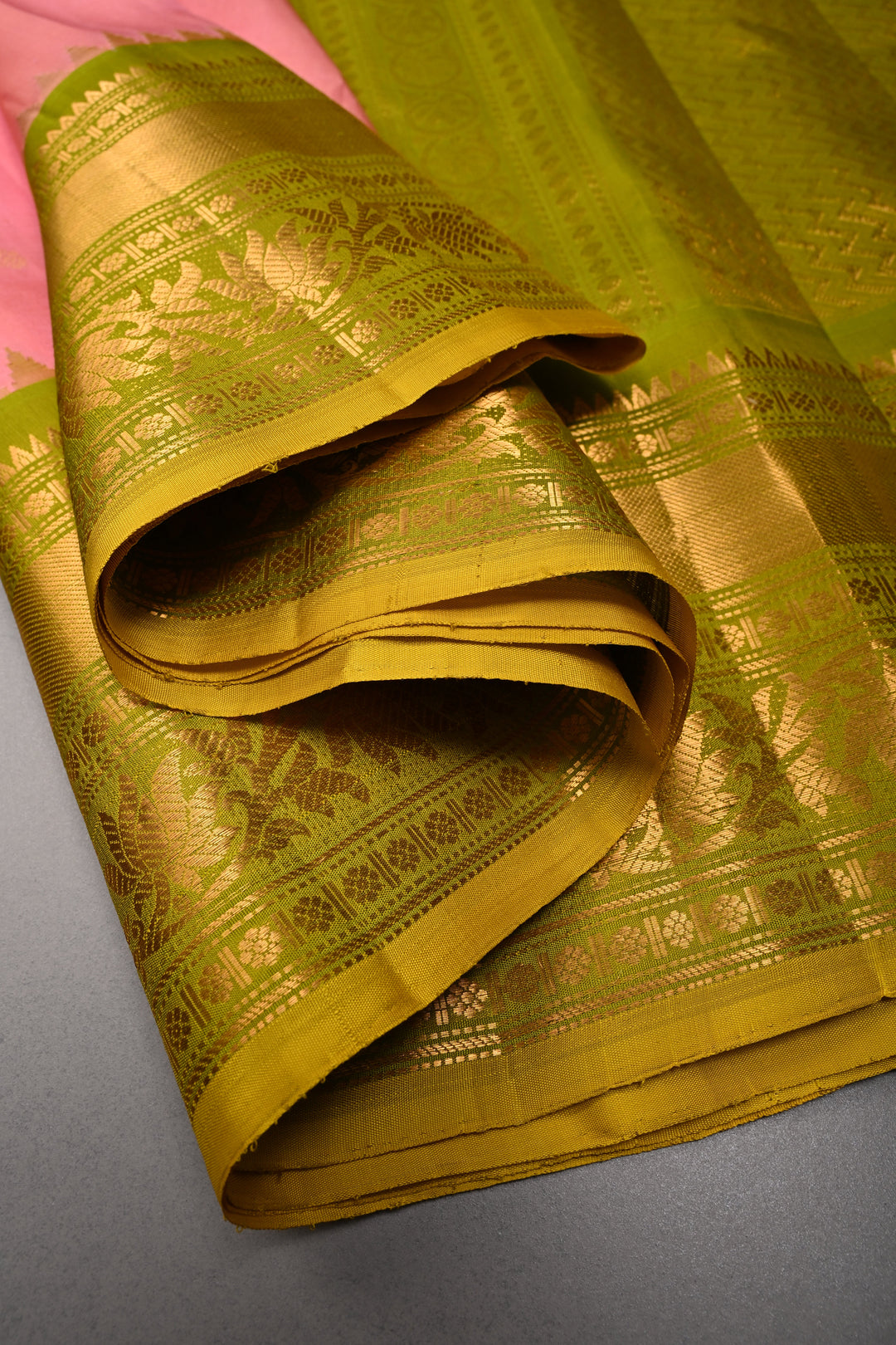 Peach Pure Gadwal Silk Saree with Resham Buttas and Contrast Zari Border | SILK MARK CERTIFIED | SHOBITAM