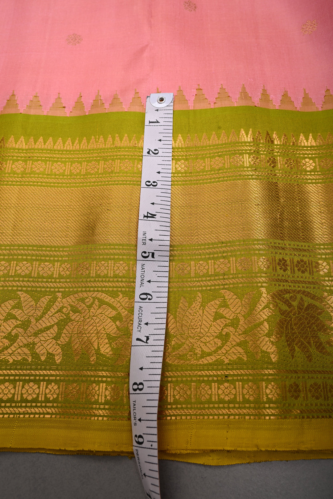 Peach Pure Gadwal Silk Saree with Resham Buttas and Contrast Zari Border | SILK MARK CERTIFIED | SHOBITAM