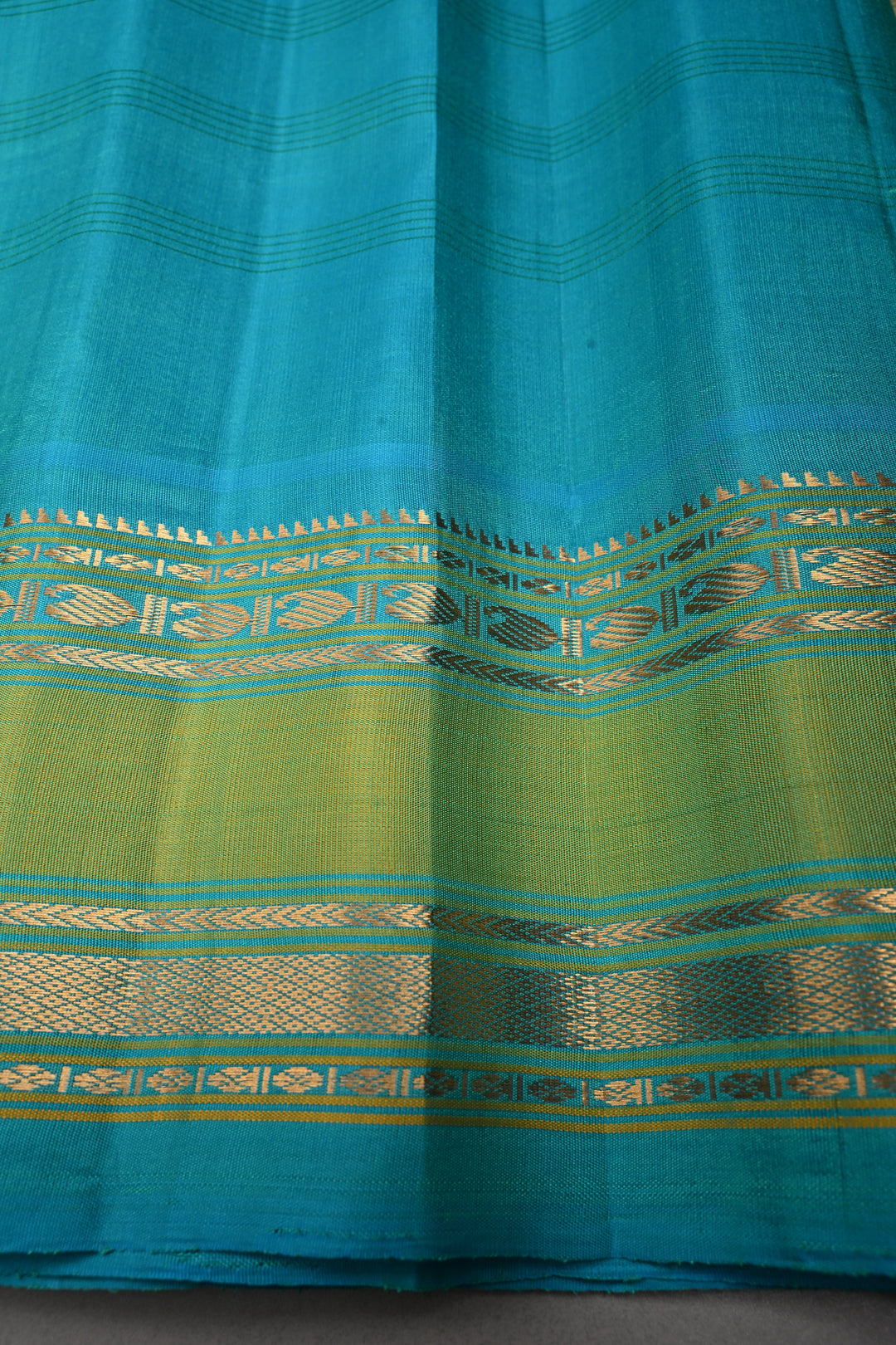 Beige Pure Gadwal Silk Saree with Checks Pattern and Ganga Jamuna Border | SILK MARK CERTIFIED