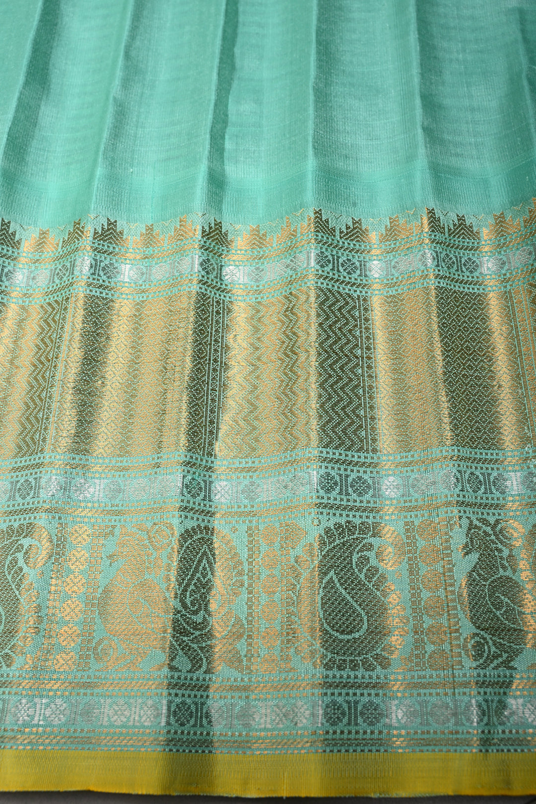 Black-White Checks Pattern on Pure Gadwal Silk Saree with Gold-Silver Zari Buttas and Contrast Wide Zari Border | SILK MARK CERTIFIED | SHOBITAM