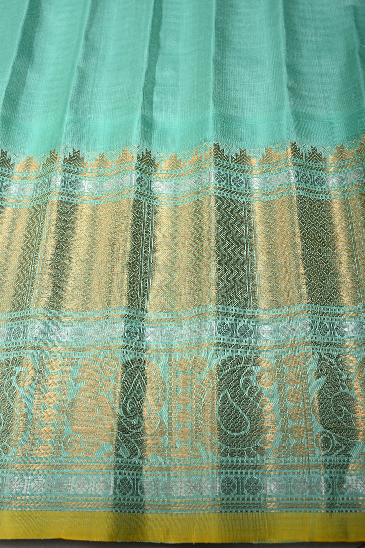Black-White Checks Pattern on Pure Gadwal Silk Saree with Gold-Silver Zari Buttas and Contrast Wide Zari Border | SILK MARK CERTIFIED | SHOBITAM
