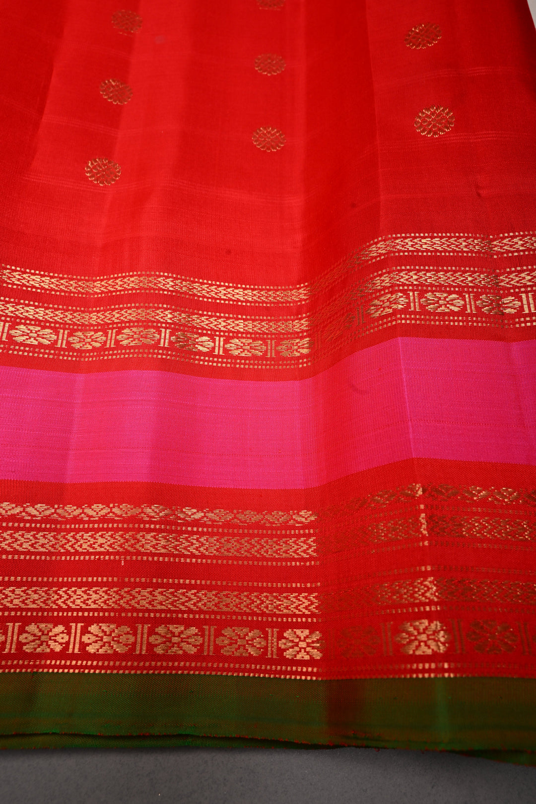 Off White Checks Pattern on Pure Gadwal Silk Saree with Meenakari Paisley Buttas and Contrast 2 tone Zari Border | SILK MARK CERTIFIED | SHOBITAM