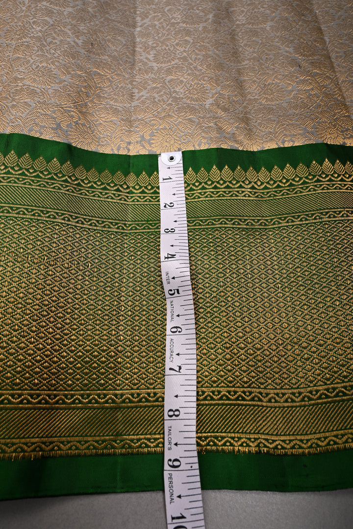 Gray Pure Gadwal Silk Saree with Zari Brocade Jaal and Contrast Wide Zari Border | SILK MARK CERTIFIED | SHOBITAM