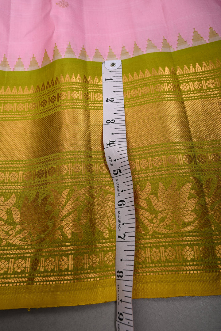 Bubblegum Pink Pure Gadwal Silk Saree with Meenakari Buttas and Contrast Zari Border | SILK MARK CERTIFIED | SHOBITAM