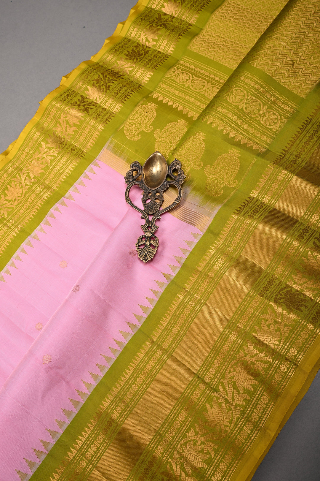 Bubblegum Pink Pure Gadwal Silk Saree with Meenakari Buttas and Contrast Zari Border | SILK MARK CERTIFIED | SHOBITAM