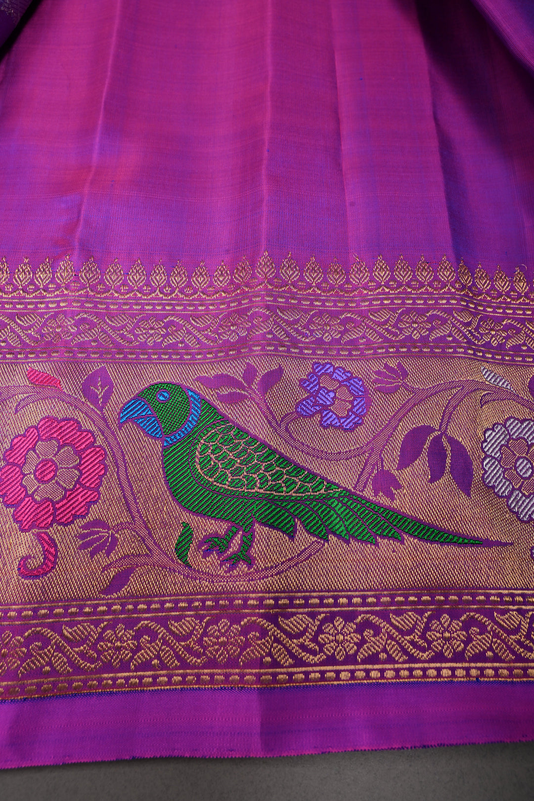 Deep Purple Pure Gadwal Silk Saree with Brocade and Meenakari Paithani Style Zari Border | SILK MARK CERTIFIED | SHOBITAM