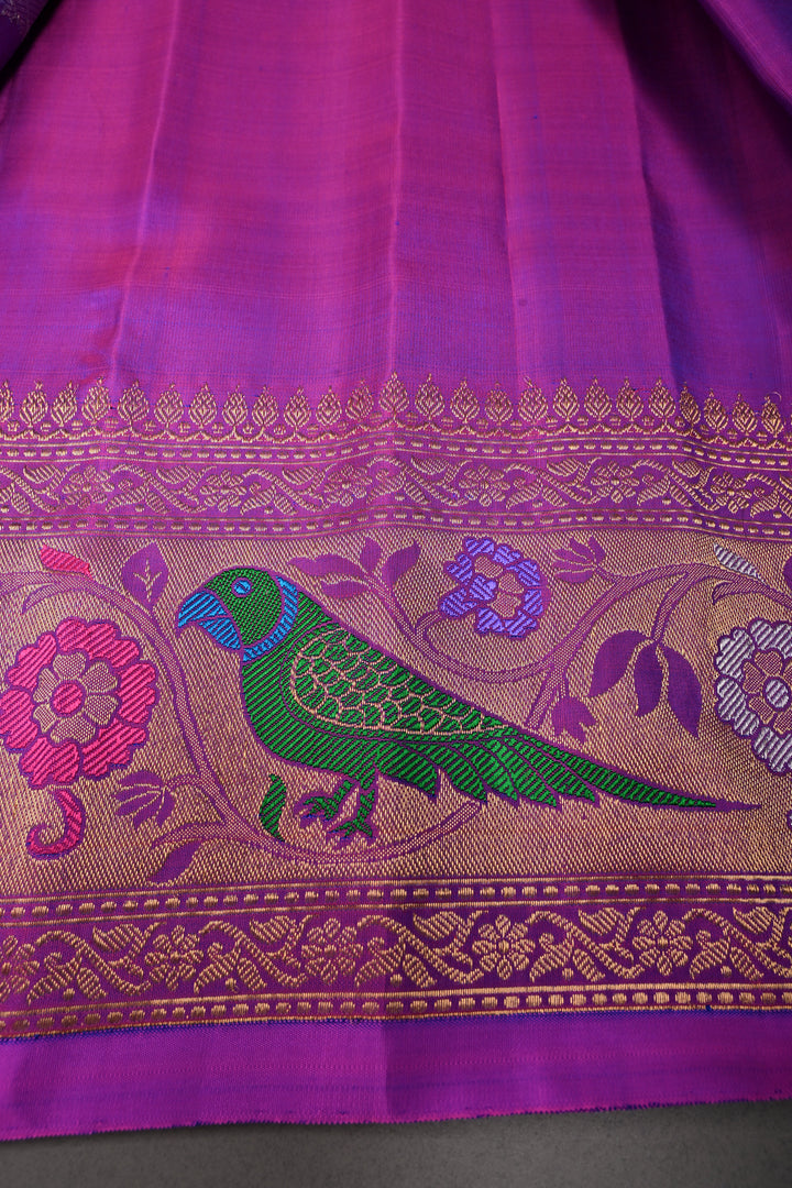 Deep Purple Pure Gadwal Silk Saree with Brocade and Meenakari Paithani Style Zari Border | SILK MARK CERTIFIED | SHOBITAM