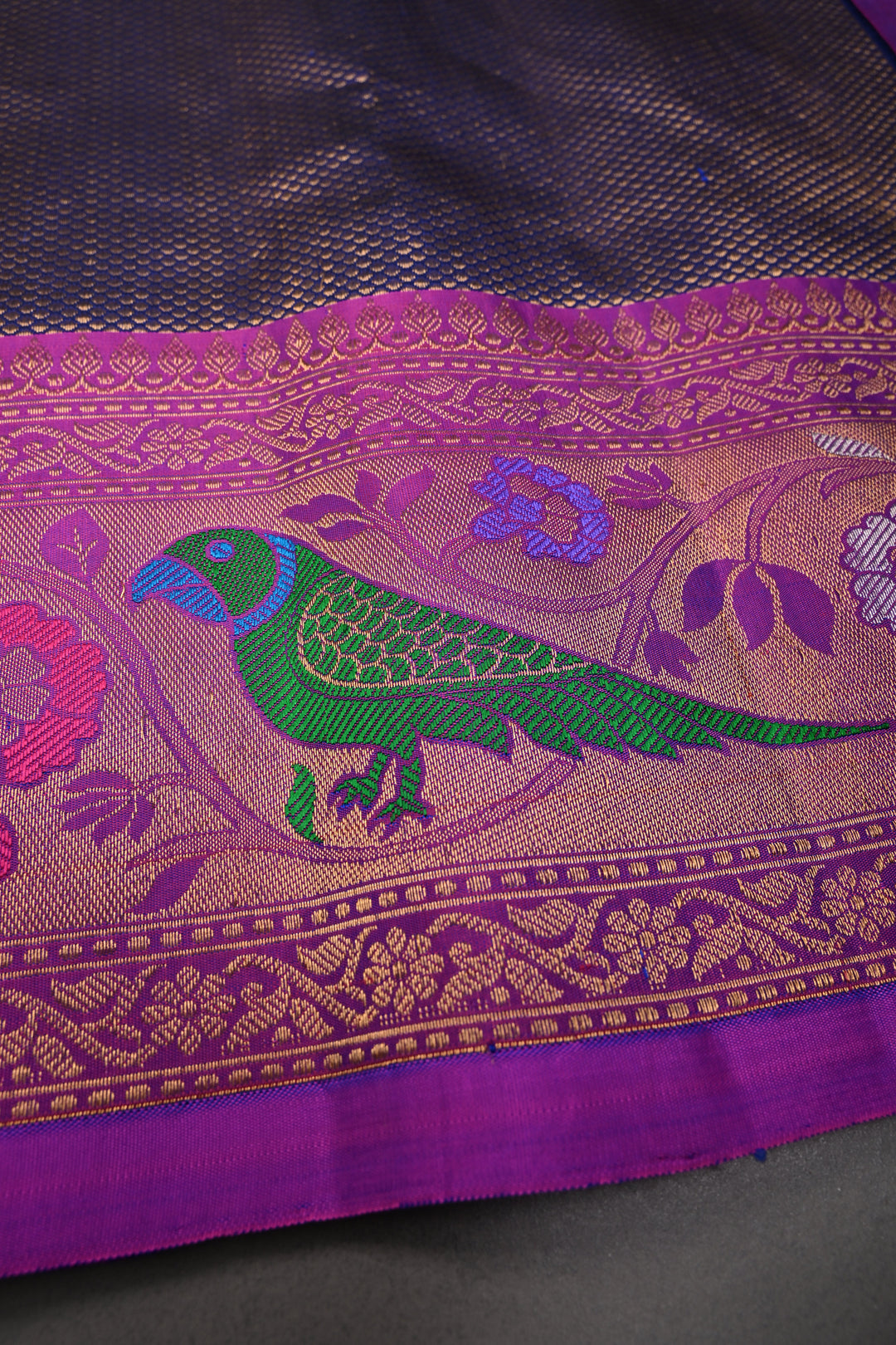 Deep Purple Pure Gadwal Silk Saree with Brocade and Meenakari Paithani Style Zari Border | SILK MARK CERTIFIED | SHOBITAM