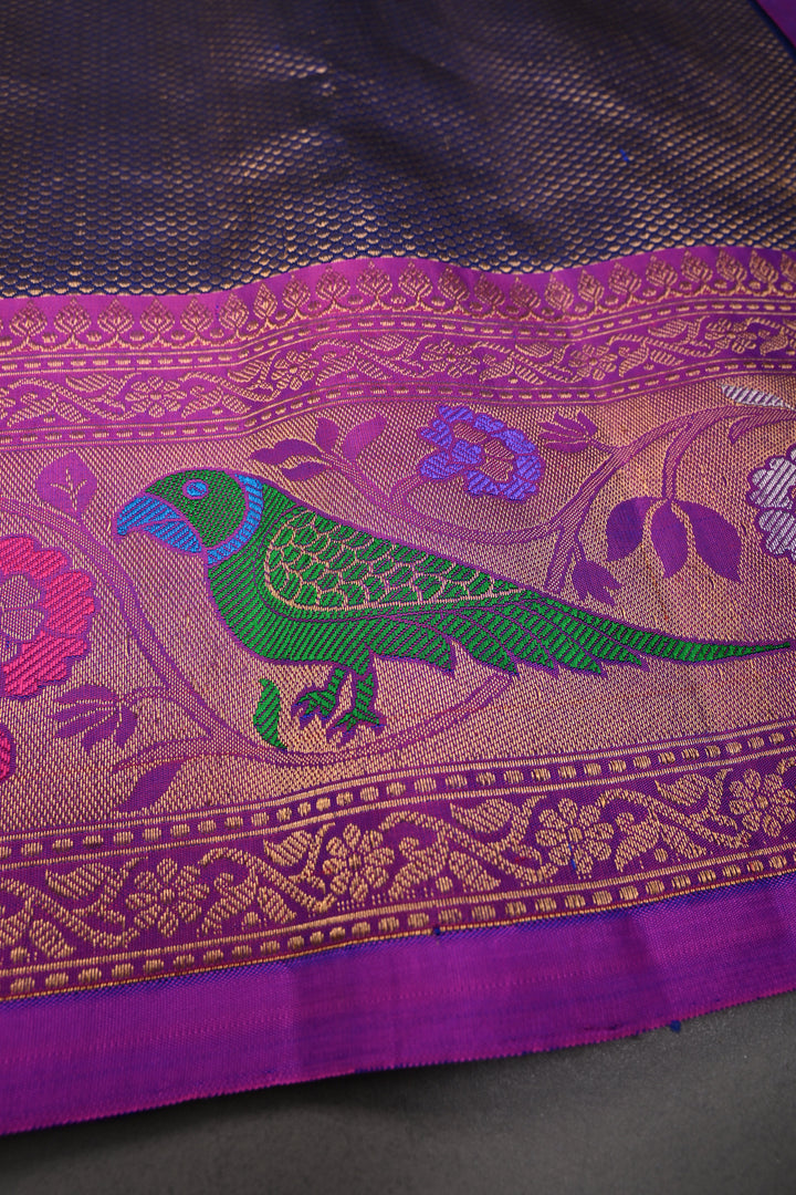 Deep Purple Pure Gadwal Silk Saree with Brocade and Meenakari Paithani Style Zari Border | SILK MARK CERTIFIED | SHOBITAM