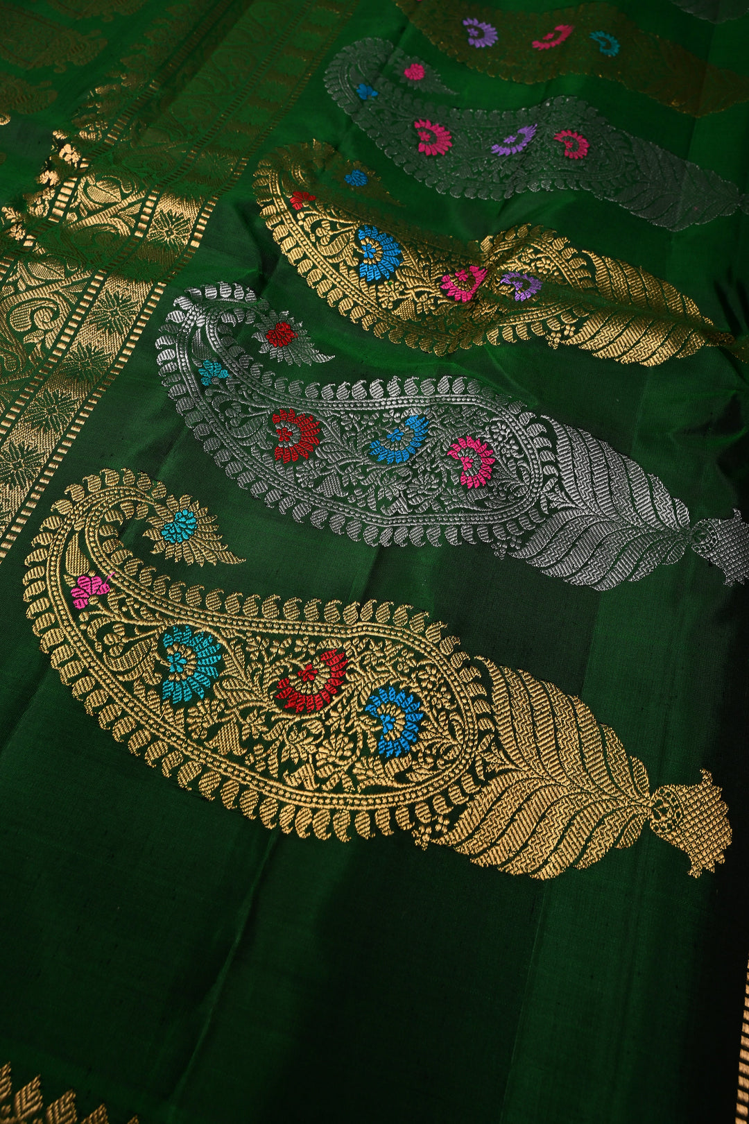 Blue-Gold Pure Gadwal Silk Saree with Brocade and Contrast Meenakari Paithani Style Zari Border | SILK MARK CERTIFIED | SHOBITAM