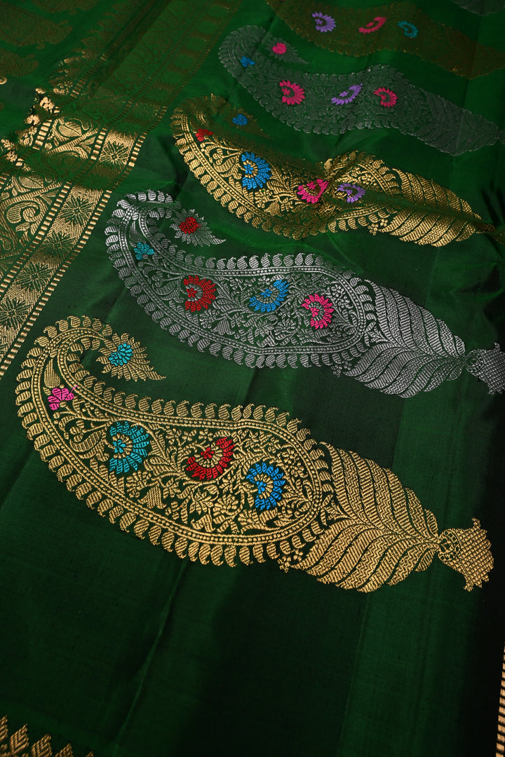 Blue-Gold Pure Gadwal Silk Saree with Brocade and Contrast Meenakari Paithani Style Zari Border | SILK MARK CERTIFIED | SHOBITAM