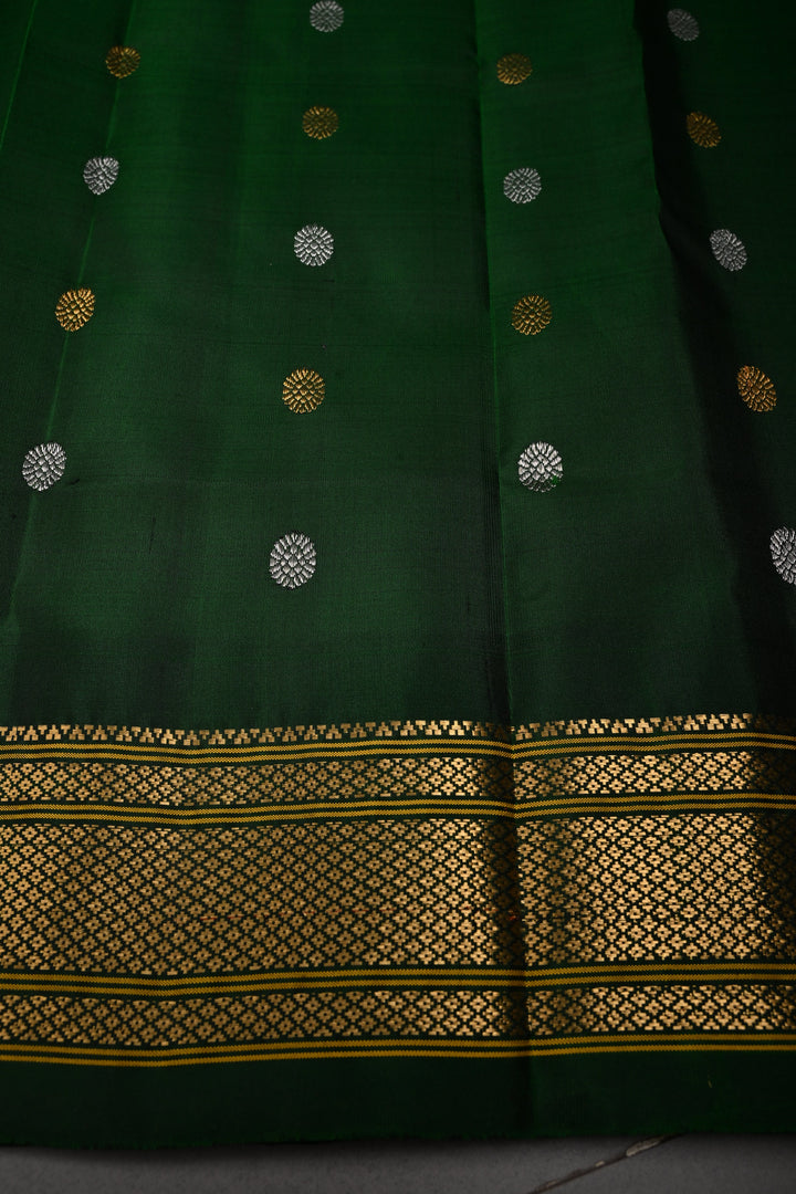 Gray Pure Gadwal Silk Saree with Meenakari Muniya Zari Buttas and Contrast Zari Border | SILK MARK CERTIFIED | SHOBITAM