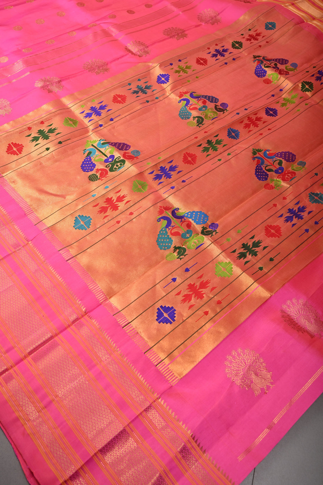 Pink Pure Gadwal Silk saree with zari butta and Zari Border | SILK MARK CERTIFIED SHOBITAM