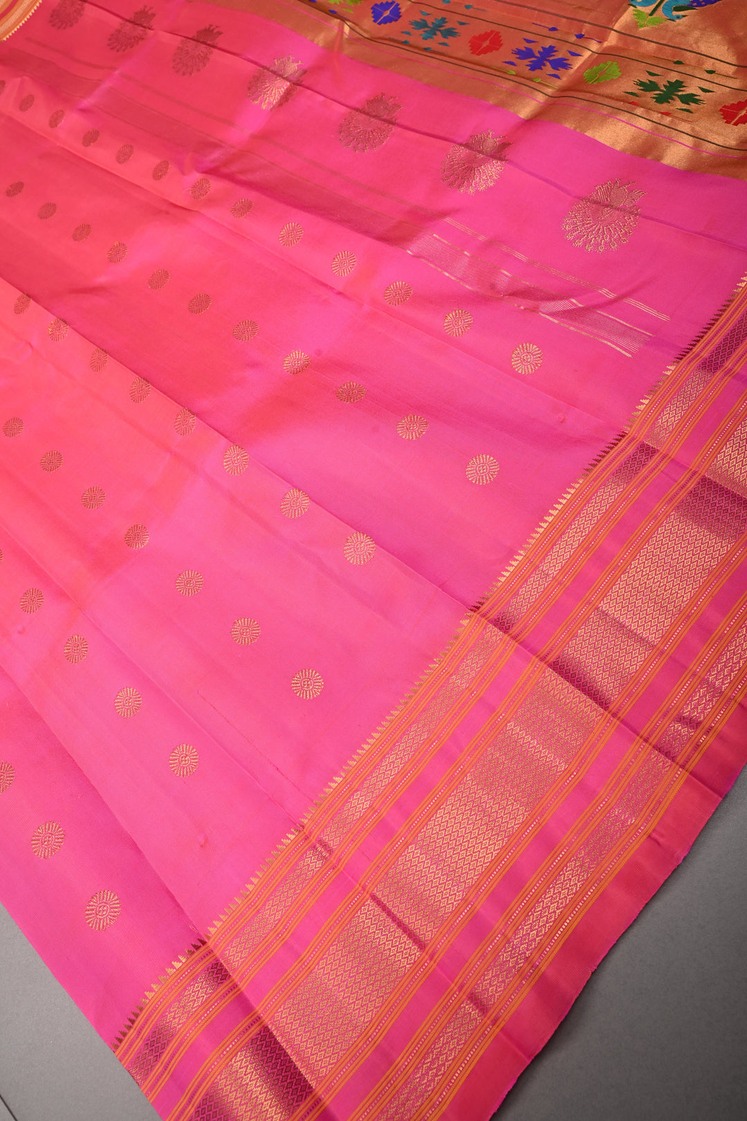 Pink Pure Gadwal Silk saree with zari butta and Zari Border | SILK MARK CERTIFIED SHOBITAM