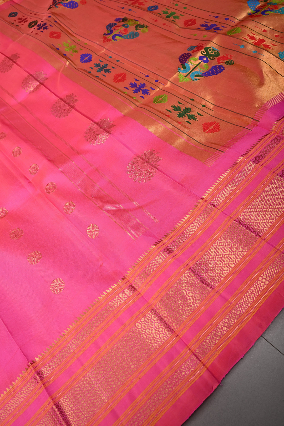 Pink Pure Gadwal Silk saree with zari butta and Zari Border | SILK MARK CERTIFIED SHOBITAM
