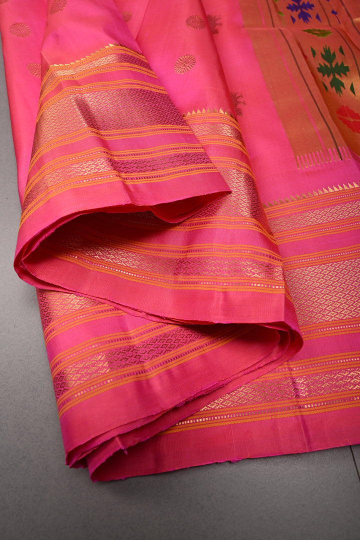 Pink Pure Gadwal Silk saree with zari butta and Zari Border | SILK MARK CERTIFIED SHOBITAM