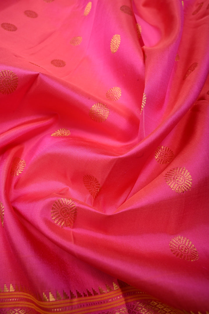 Pink Pure Gadwal Silk saree with zari butta and Zari Border | SILK MARK CERTIFIED SHOBITAM