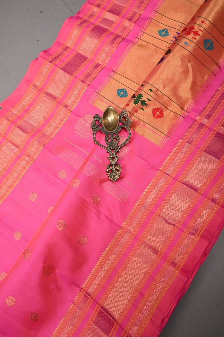 Pink Pure Gadwal Silk saree with zari butta and Zari Border | SILK MARK CERTIFIED SHOBITAM