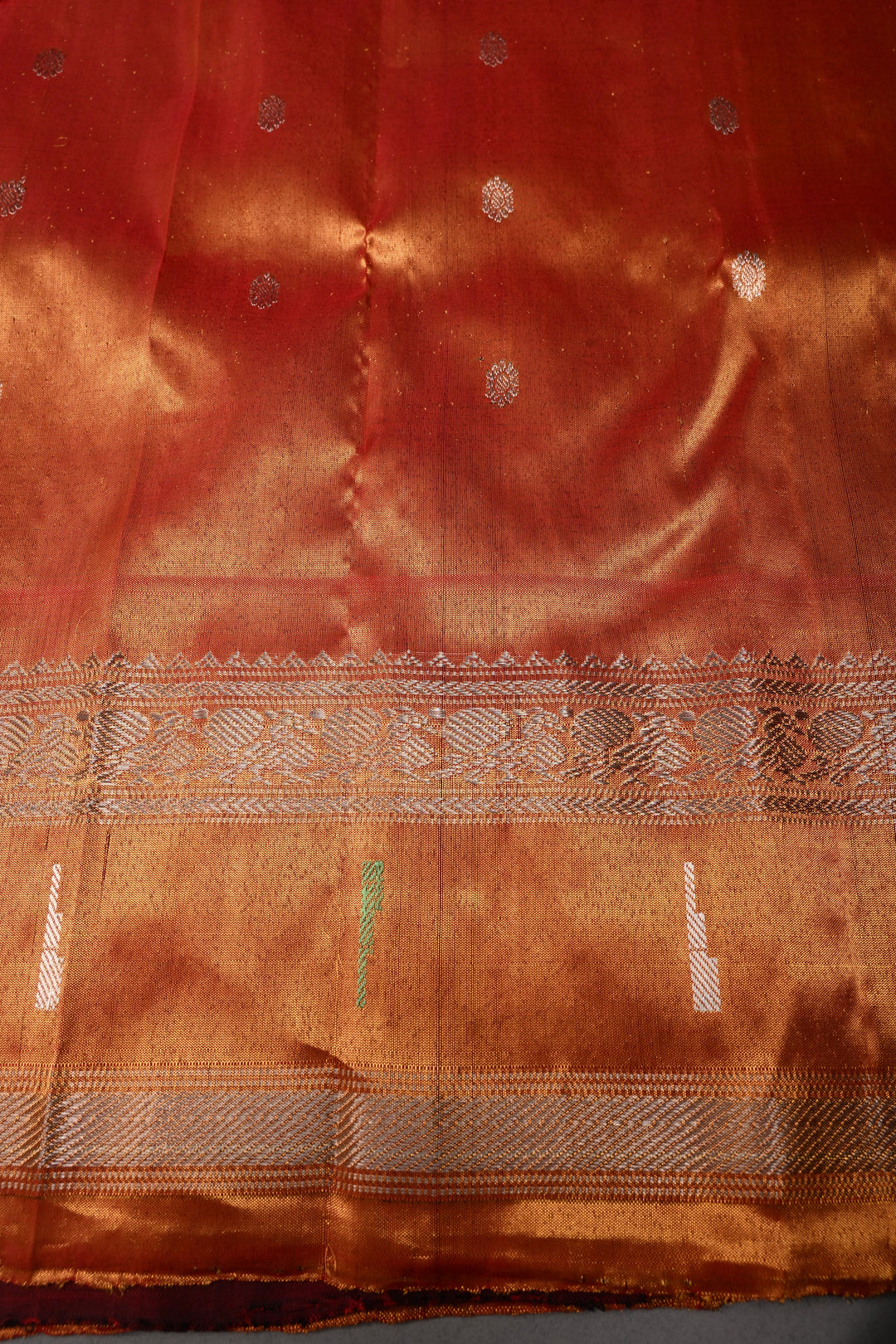 Ink Blue Pure Gadwal Silk Saree with Silver Zari Buttas and Paithani Style Tissue Zari Border | SILK MARK CERTIFIED | SHOBITAM